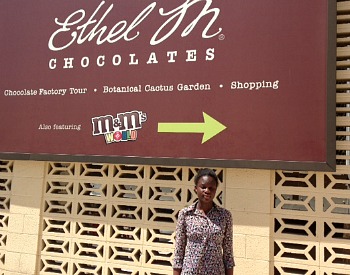 This a pix of me during my visit to Ethel M Chocolate Factory and M & M World.